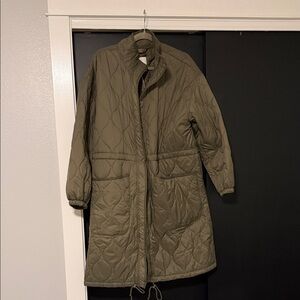 Olive Quilted Long Jacket